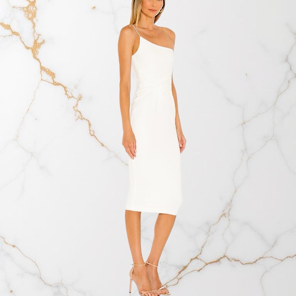 Nookie One-Shoulder Bodycon Midi Dress White Small NWOT Revolve